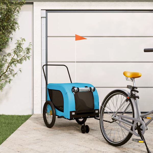 vidaXL Pet Bike Trailer Blue and Black Oxford Fabric, Iron, PVC Small
