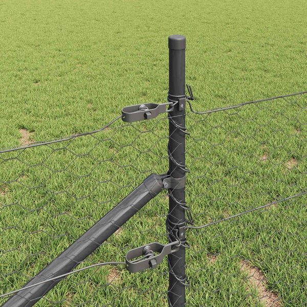 vidaXL Fence Post Grey 164.04 x 1.64 ft (1.42 in mesh) Steel and PVC