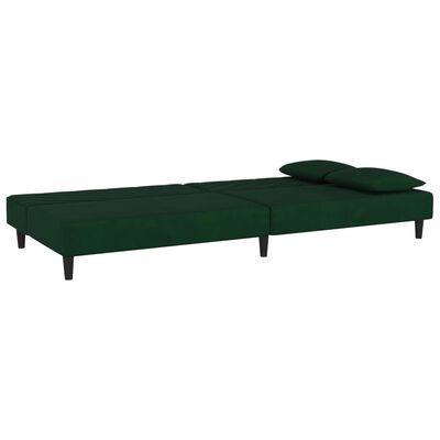 vidaXL 2-Seater Sofa Bed with Two Pillows Dark Green Velvet
