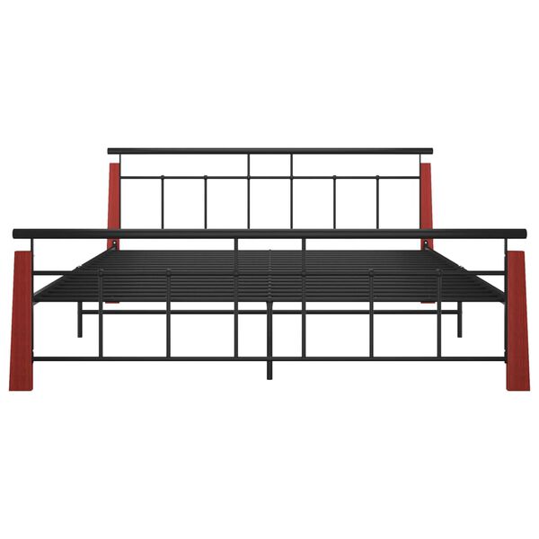 vidaXL Bed Frame Black, Dark Oak Powder-coated metal, solid oak wood