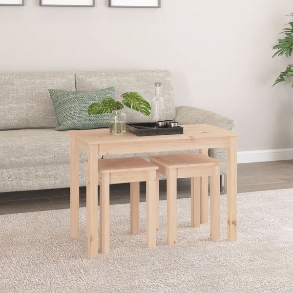 vidaXL Nesting Table Set of 3 Natural Pine Solid pine wood Small