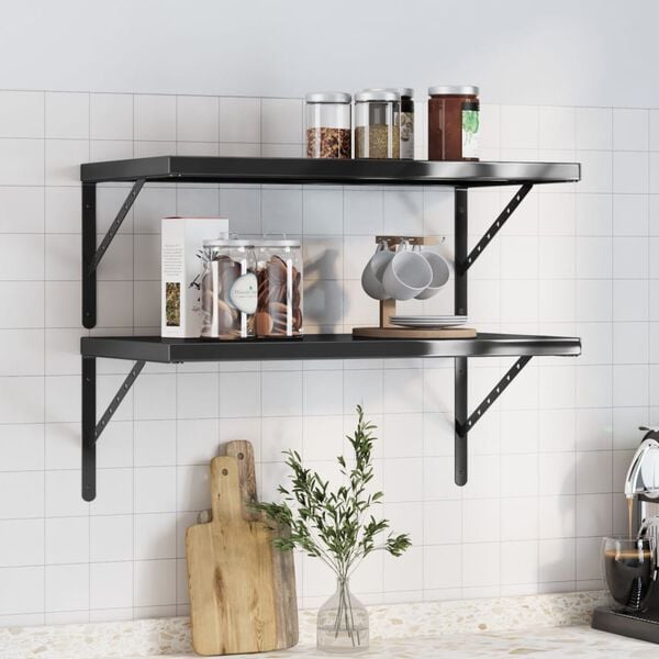 vidaXL Wall Shelf Black Stainless Steel 29.5 x 15.7 x 1.2 in