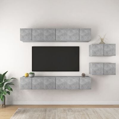 vidaXL TV Stands 8 Pcs Concrete Gray Engineered Wood
