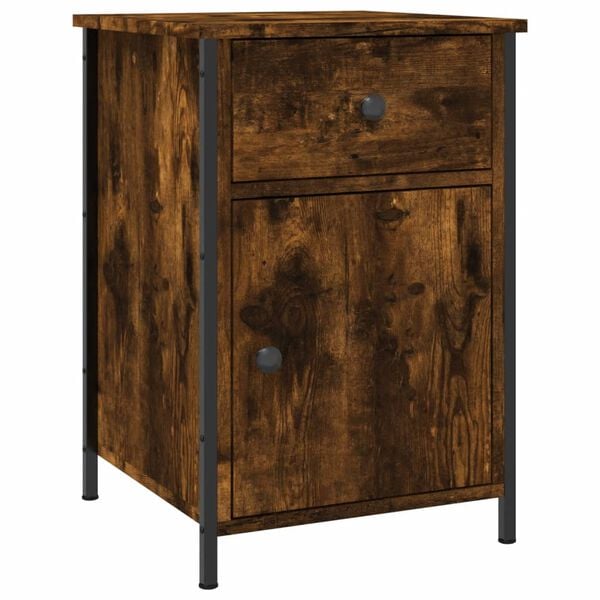 vidaXL Bedside Cabinet Smoked Oak Engineered Wood 15.7x16.5x23.6 in