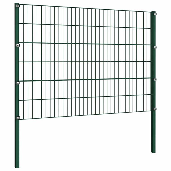 vidaXL Fence Panel with Posts Iron 69.5"x47.2" Green
