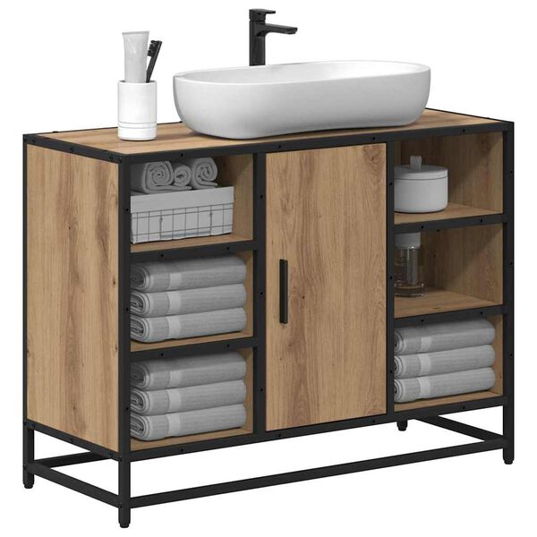vidaXL Bathroom Cabinet with Door Artisan Oak 31.50 x 12.99 x 23.62 in