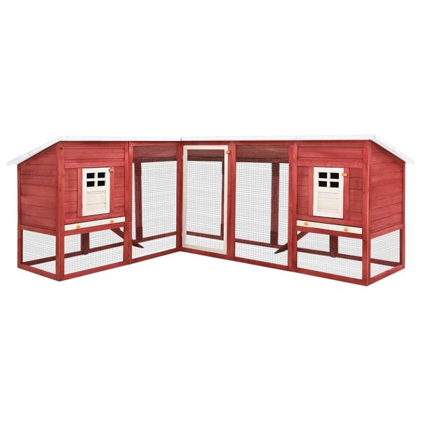 vidaXL Rabbit Hutch Red and White Solid Fir Wood, Plywood, Galvanized Steel