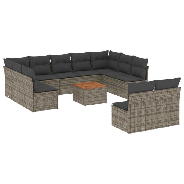 vidaXL Garden Sofa Set Grey PE rattan Large Removable Covers