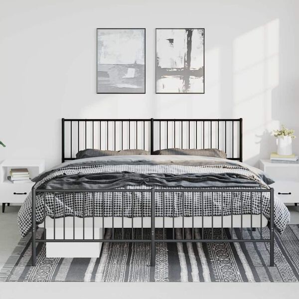 vidaXL Bed Frame Black Powder-Coated Steel King Bed Frame Rectangular