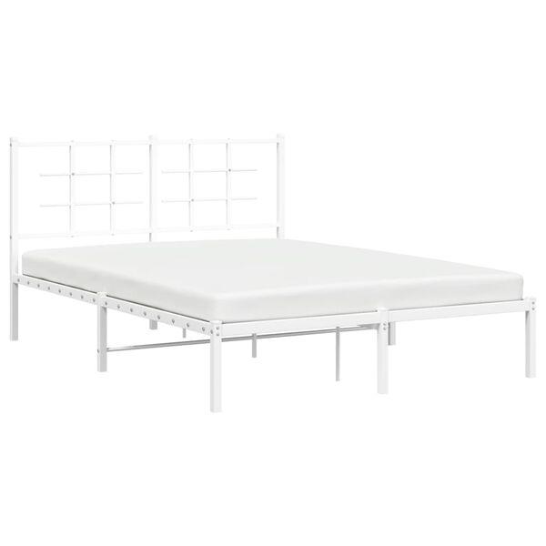 vidaXL Bed Frame White Powder-Coated Steel 55x75 in Bed Frame
