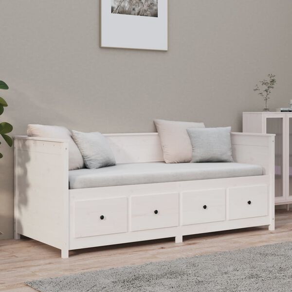 vidaXL Day Bed White Solid Pine Wood Small Single Day Bed Rectangular