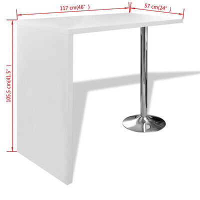 vidaXL Bar Table MDF with 1 Steel Leg High Gloss White