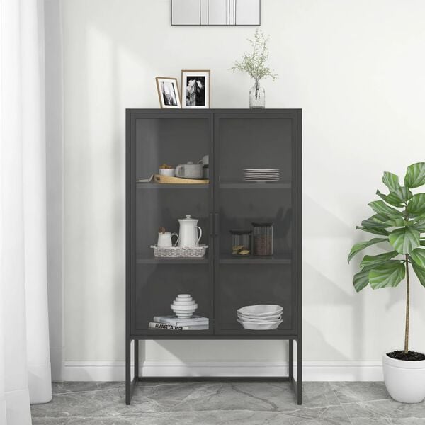 vidaXL Highboard Anthracite Steel, Tempered Glass Large Highboard