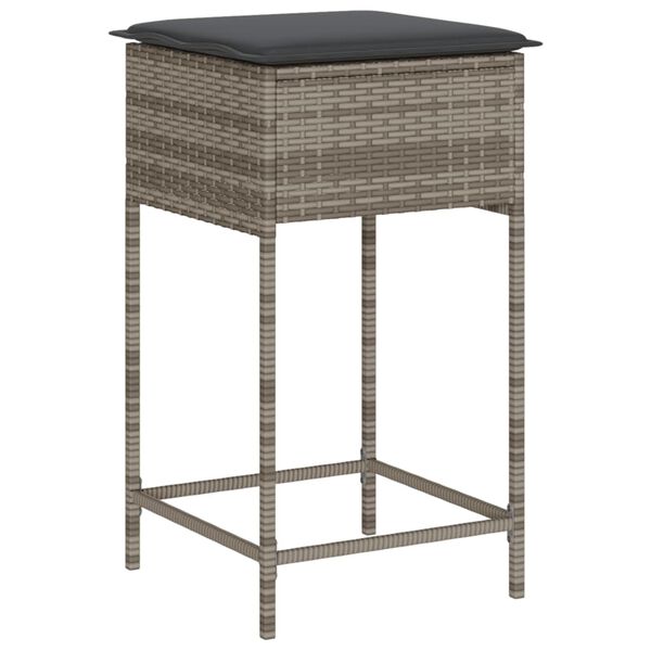 vidaXL Garden Bar Set Grey Poly Rattan, Powder-Coated Steel, Tempered Glass