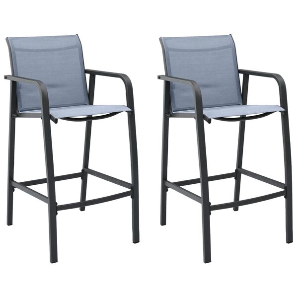 vidaXL Garden Bar Chair Set of 2 Grey Textilene, Steel Adjustable