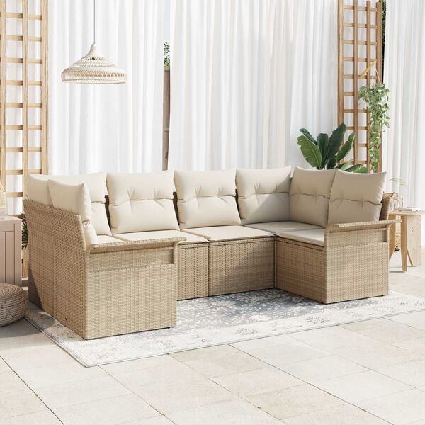 vidaXL Garden Sofa Set with Cushion 6 pcs Beige Poly Rattan