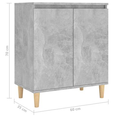 vidaXL Sideboard&Solid Wood Legs Concrete Gray 23.6"x13.8"x27.6" Engineered Wood