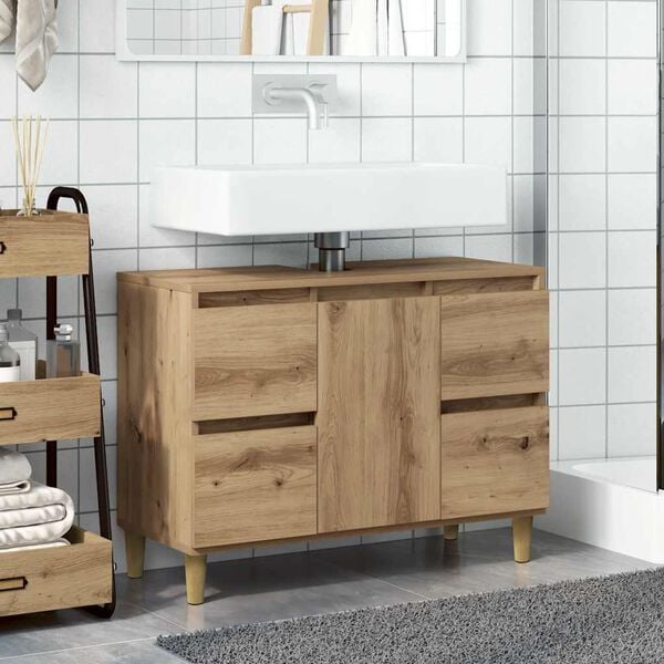 vidaXL Sink Cabinet Artisan oak Engineered wood Medium Sink Cabinet