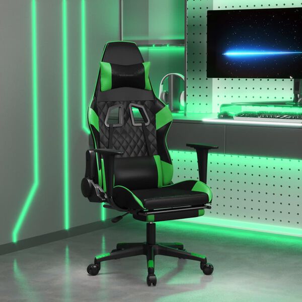 vidaXL Gaming Chair Black and Green Faux Leather, Metal, Plywood, Foam