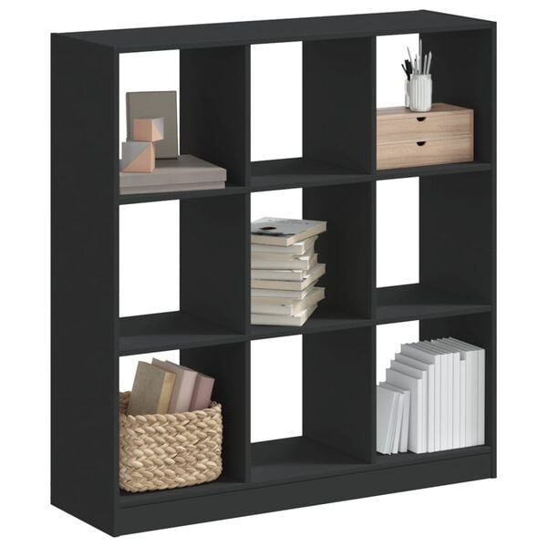 vidaXL Bookcase Black Engineered wood Medium Bookcase Rectangular