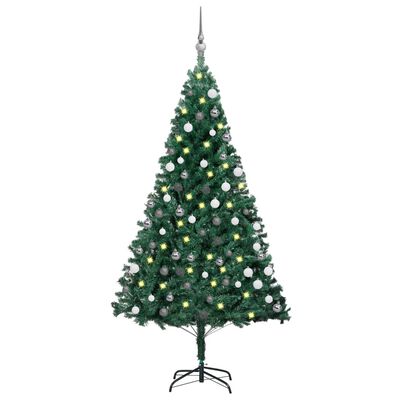 vidaXL Artificial Pre-lit Christmas Tree with Ball Set Green 59.1" PVC