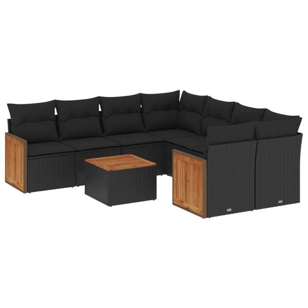 vidaXL Garden Sofa Set Black PE rattan, powder-coated steel, acacia wood