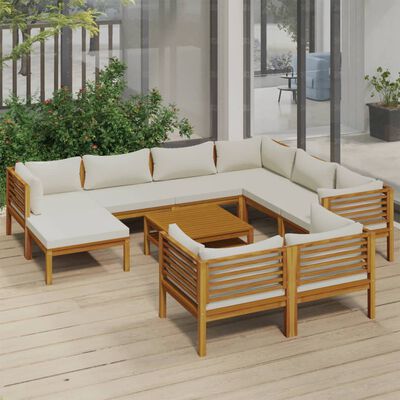 vidaXL 10 Piece Patio Lounge Set with Cream Cushion Solid Acacia Wood