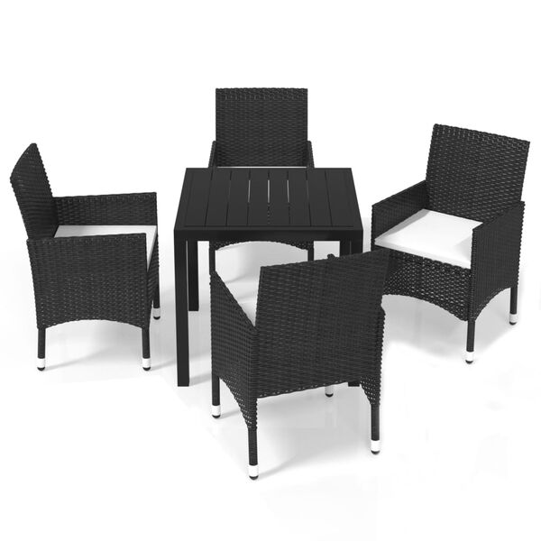 vidaXL Dining Set Black PE rattan, steel, fabric, WPC, aluminum