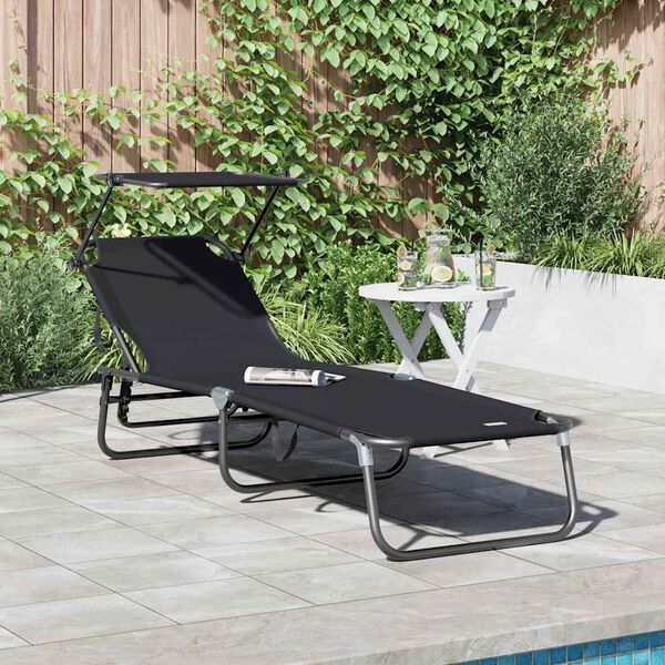 vidaXL Folding Sun Lounger Folding Black 56 x 190 x 81cm fabric