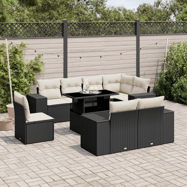 vidaXL Garden Sofa Set Black PE Rattan 9-Piece Set Modular