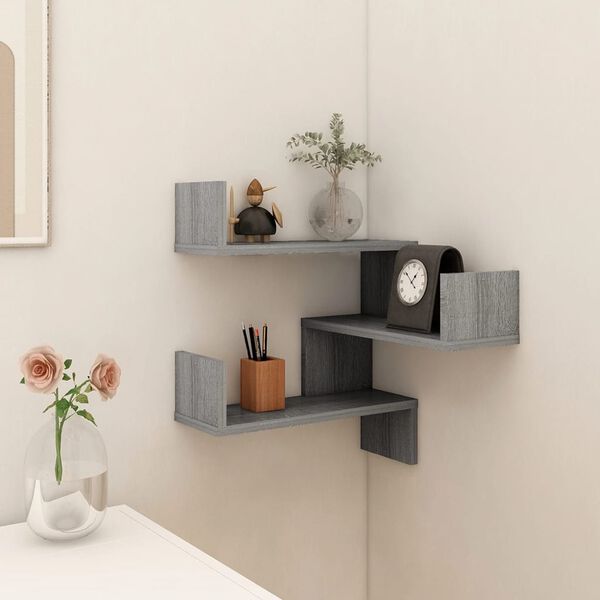 vidaXL Wall Corner Shelf Grey sonoma Engineered wood 15.7x15.7 in