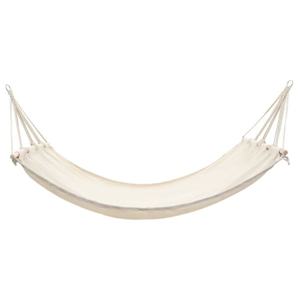 vidaXL Hammock Cream Cotton and Polyester Blend with Wooden Bar Large