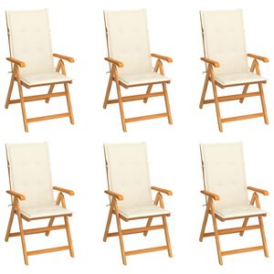 vidaXL Garden Chair Set of 6 Natural wood, Cream cushion