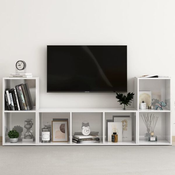vidaXL 3 Piece TV Stand Set High Gloss White Engineered Wood