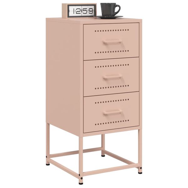 vidaXL Bedside Cabinet Set of 2 Pink Steel Medium Storage