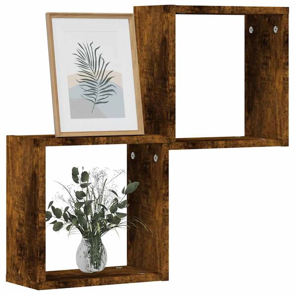 vidaXL Wall Cube Shelf Set of 2 Smoked oak Engineered wood