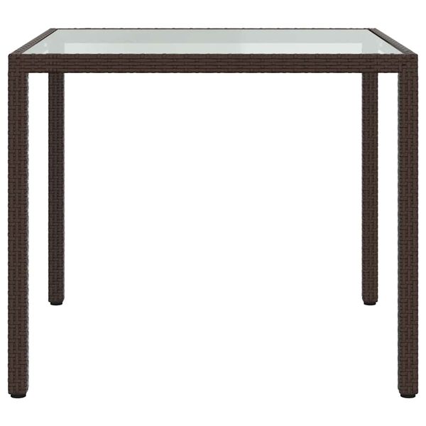 vidaXL Garden Table Brown Poly rattan, tempered glass, powder-coated steel