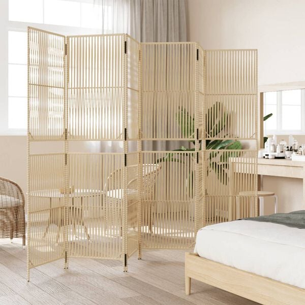 vidaXL Room Divider 6 Panels Beige Poly Rattan