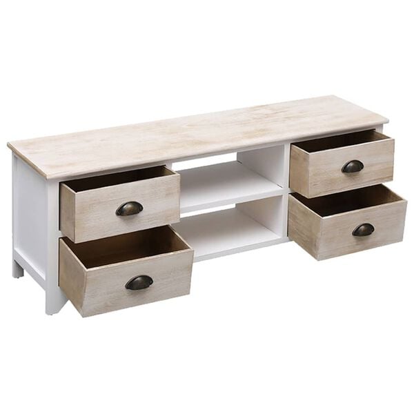 vidaXL TV Cabinet White and Natural Wood Solid Paulownia Wood, MDF Medium