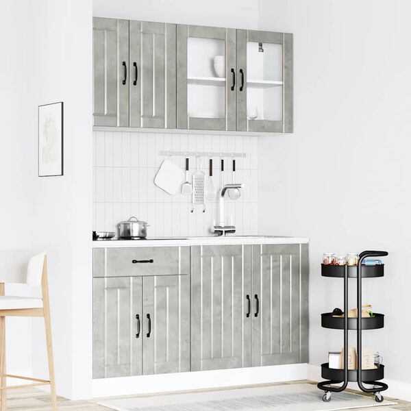 vidaXL Kitchen Cabinet Set Concrete Grey Engineered Wood and Glass