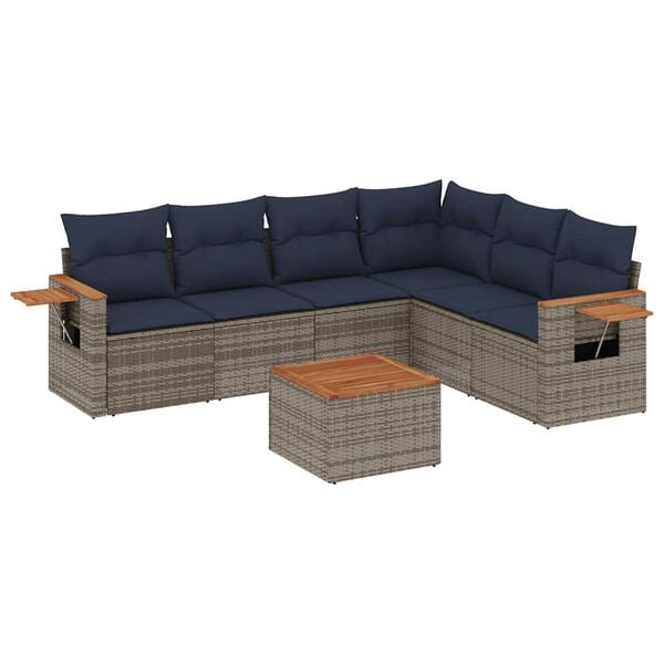 vidaXL 7 Piece Patio Sofa Set with Cushions Grey Poly Rattan (US only)