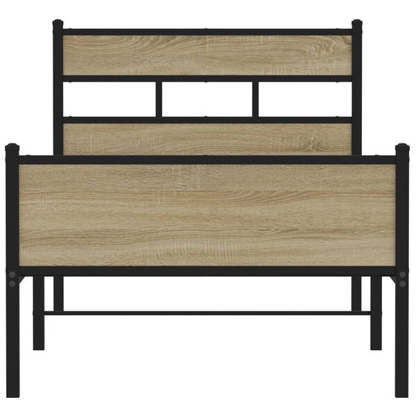 vidaXL Bed Frame Sonoma Oak Steel, Engineered Wood Twin Bed Frame