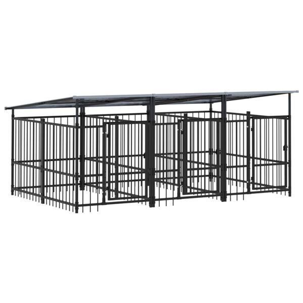 vidaXL Dog Kennel Black Powder-Coated Steel 60.8 sq ft floor area