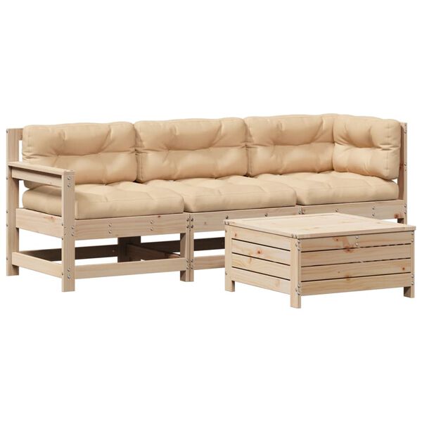 vidaXL 4 Piece Patio Lounge Set with Cushions Solid Wood Pine
