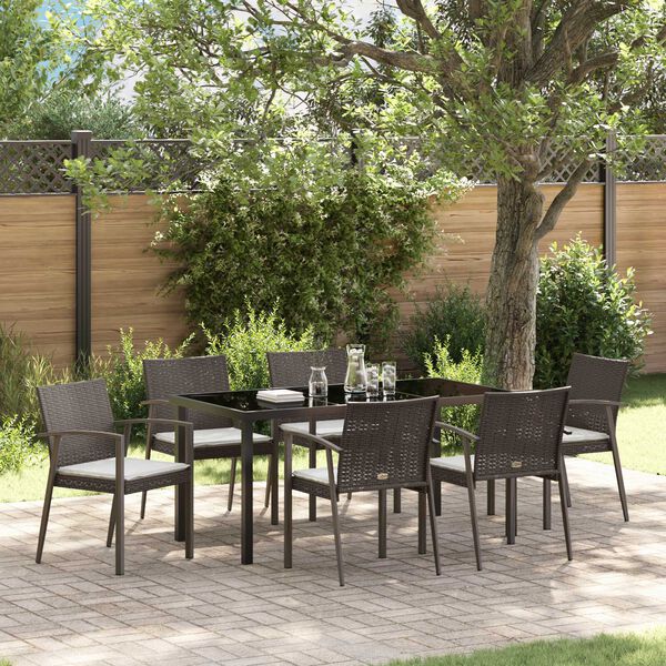 vidaXL Garden Dining Set 7 pcs Brown and Black PE Rattan