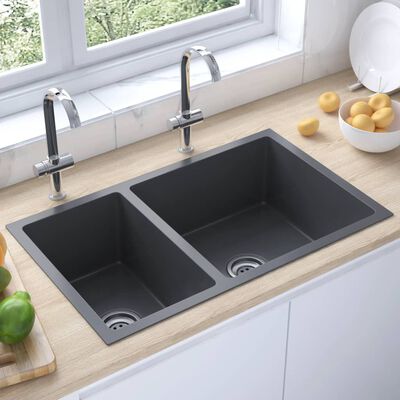 vidaXL Kitchen Sink Black Stainless Steel