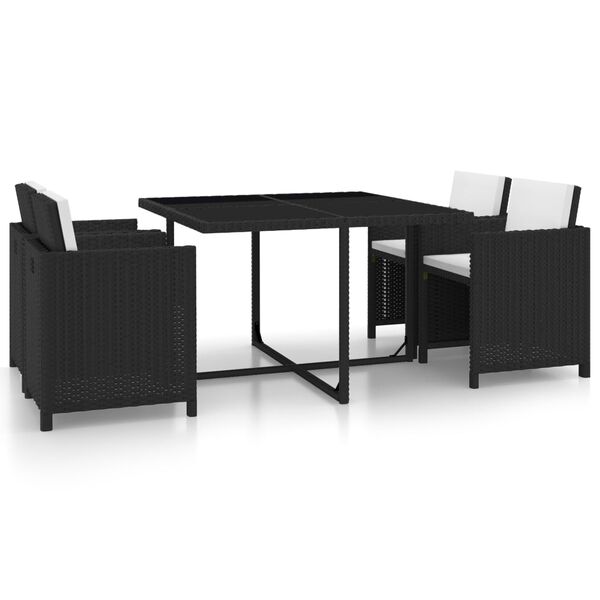 vidaXL Garden Dining Set Black Poly Rattan Removable Covers