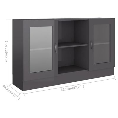 vidaXL Vitrine Cabinet High Gloss Gray 47.2"x12"x27.6" Chipboard