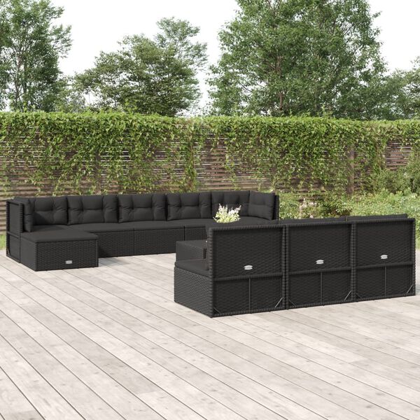vidaXL Garden Lounge Set Black Poly Rattan 11 Piece Set