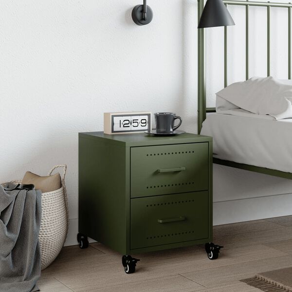 vidaXL Bedside Cabinet Olive Green Cold-rolled Steel Medium